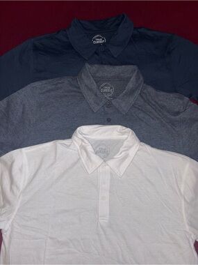 True Classic Polo Shirt - White,heather blue,Navy (3-Pack)size Medium